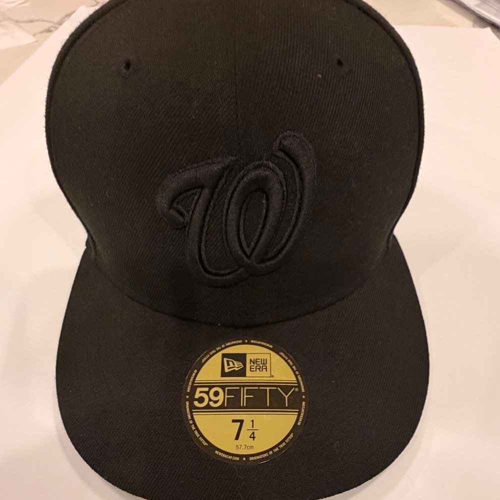 New Era 59FIFTY Washington Nationals Hat Triple Black Fitted MLB Size 7 1/4
